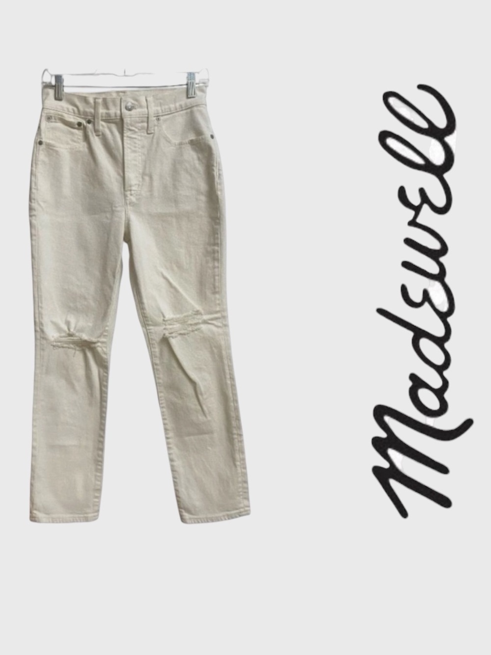 Madewell The Perfect Vintage Crop Jeans Women's 26 Off-White Knee-Rip Edition